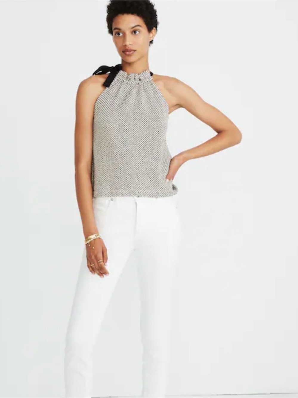 Madewell Black and Cream Knit Patterned Top